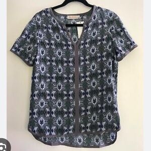 Tory Burch Katie silk Printed Top Bedford Gray Size US 8